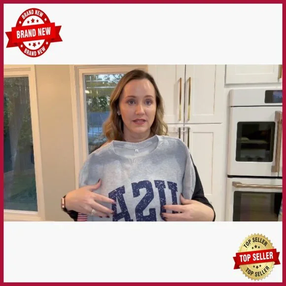 Oversized Fleece Crewneck Sweatshirt Long Sleeve Loose Fit Patriotic Graphic - Picture 4 of 7